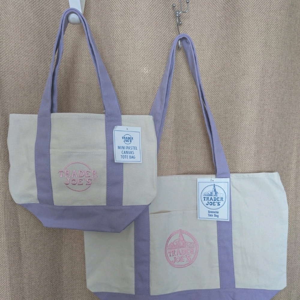 Lavender-Trim Canvas Tote Bag